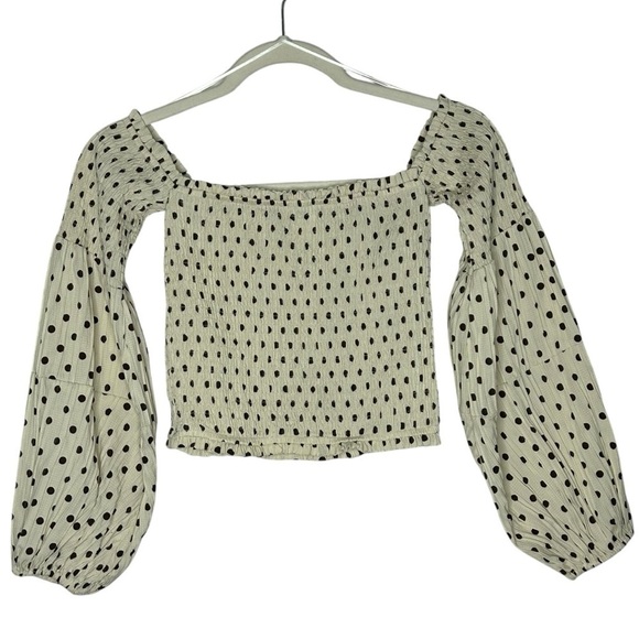 Line and Dot Off Shoulder Polka Dot Puff Sleeve Top - Picture 3 of 12